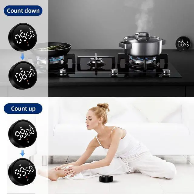 Alt view image 4 of 7 - Kitchen Timer Magnetic Classroom Timer for Kids, Rotation Countdown Countup Timer Large LED Display with Volume & Brightness Adjustable for Cooking/Exercise, Easy to Use Even for Seniors or Children