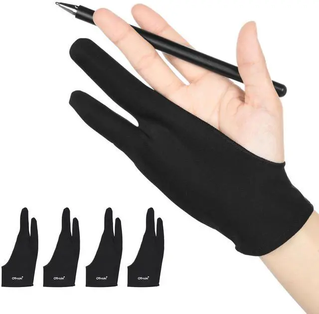 Main image of Drawing Glove 4pcs Large Artist Glove for Drawing Tablet, Paper Sketching, iPad, Monitor Painting, Two Finger for Right Hand and Left Hand, Smudge Guard 3.54 x 8.46 inch
