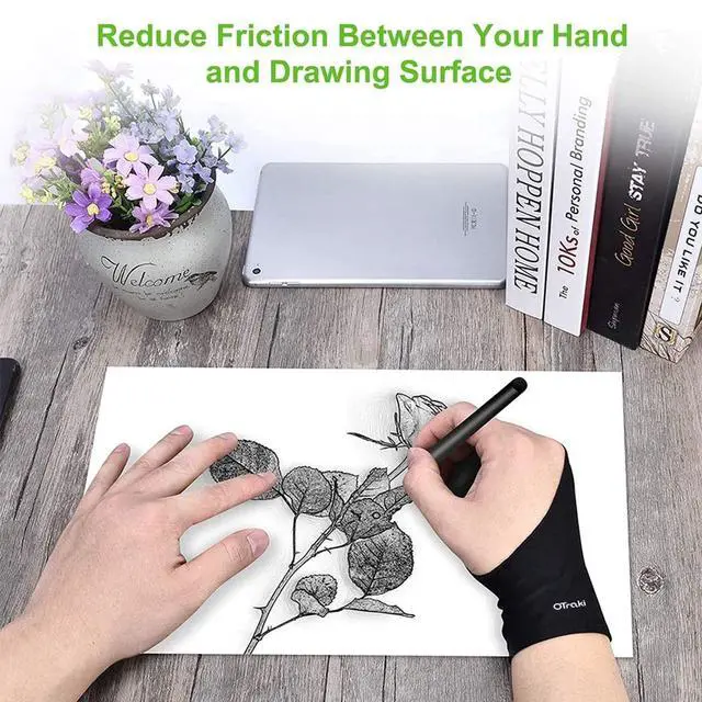 Alt view image 4 of 7 - Drawing Glove 4pcs Large Artist Glove for Drawing Tablet, Paper Sketching, iPad, Monitor Painting, Two Finger for Right Hand and Left Hand, Smudge Guard 3.54 x 8.46 inch