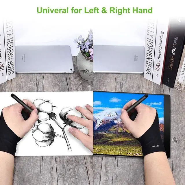 Alt view image 6 of 7 - Drawing Glove 4pcs Large Artist Glove for Drawing Tablet, Paper Sketching, iPad, Monitor Painting, Two Finger for Right Hand and Left Hand, Smudge Guard 3.54 x 8.46 inch