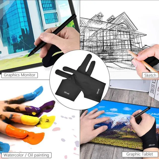 Alt view image 7 of 7 - Drawing Glove 4pcs Large Artist Glove for Drawing Tablet, Paper Sketching, iPad, Monitor Painting, Two Finger for Right Hand and Left Hand, Smudge Guard 3.54 x 8.46 inch
