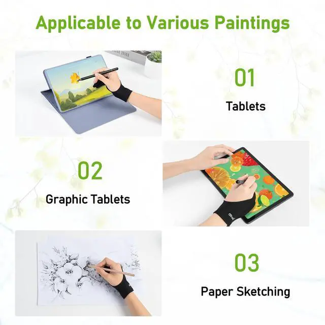 Alt view image 6 of 7 - Drawing Glove 4 Pack Artist Gloves Digital Art Free Size with Two Fingers Tablet Right Hand for Graphics Pad Painting Good for Right or Left Hand - 2.95 x 7.87 inch