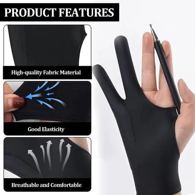Alt view image 2 of 6 - Drawing Glove,2 PCS Artist Gloves with Two Fingers,3-Layer Palm Rejection Digital Art Glove for Graphic Tablet(Small)