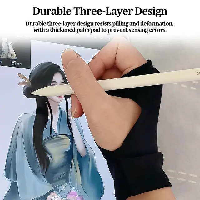 Alt view image 3 of 6 - Drawing Glove,2 PCS Artist Gloves with Two Fingers,3-Layer Palm Rejection Digital Art Glove for Graphic Tablet(Small)
