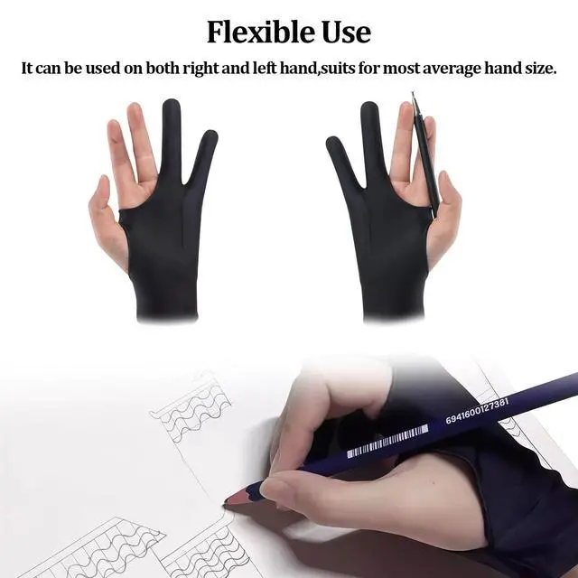 Alt view image 4 of 6 - Drawing Glove,2 PCS Artist Gloves with Two Fingers,3-Layer Palm Rejection Digital Art Glove for Graphic Tablet(Small)