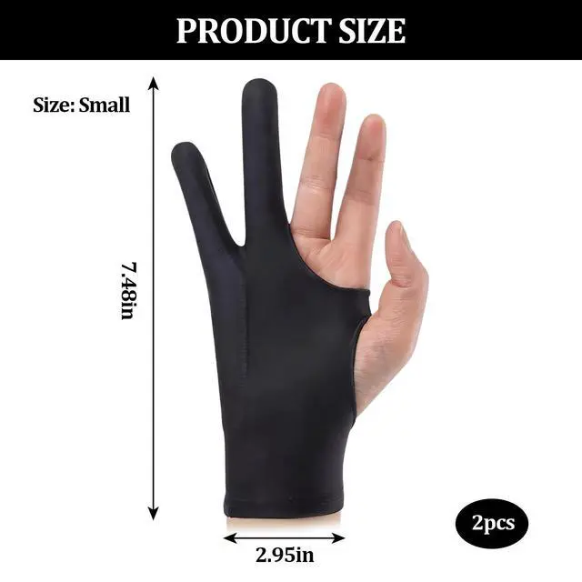 Alt view image 5 of 6 - Drawing Glove,2 PCS Artist Gloves with Two Fingers,3-Layer Palm Rejection Digital Art Glove for Graphic Tablet(Small)
