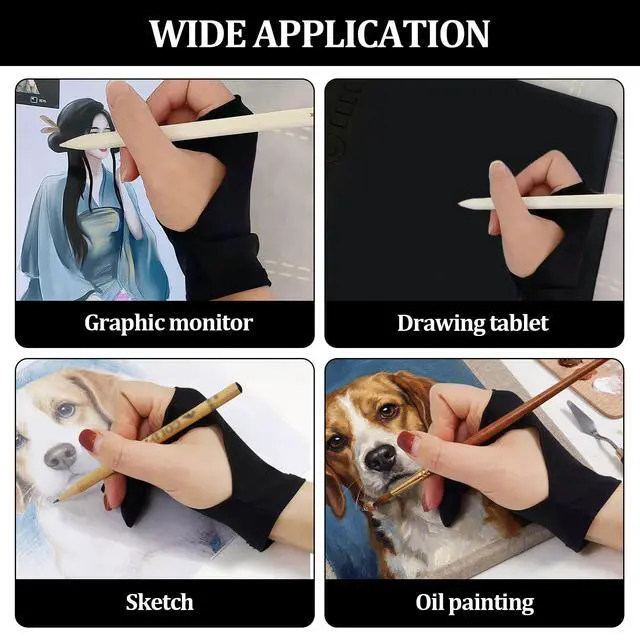 Alt view image 6 of 6 - Drawing Glove,2 PCS Artist Gloves with Two Fingers,3-Layer Palm Rejection Digital Art Glove for Graphic Tablet(Small)