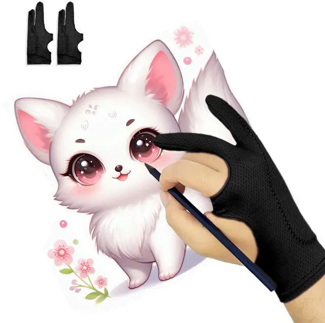Main image of Breathable Drawing Glove, Digital Art Glove for Graphic Tablet, 3-Layer Palm Rejection for Graphic Tablet, Artist Gloves with Two Fingers for iPad(Black,S)