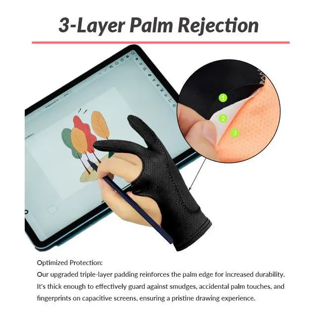 Alt view image 3 of 7 - Breathable Drawing Glove, Digital Art Glove for Graphic Tablet, 3-Layer Palm Rejection for Graphic Tablet, Artist Gloves with Two Fingers for iPad(Black,S)