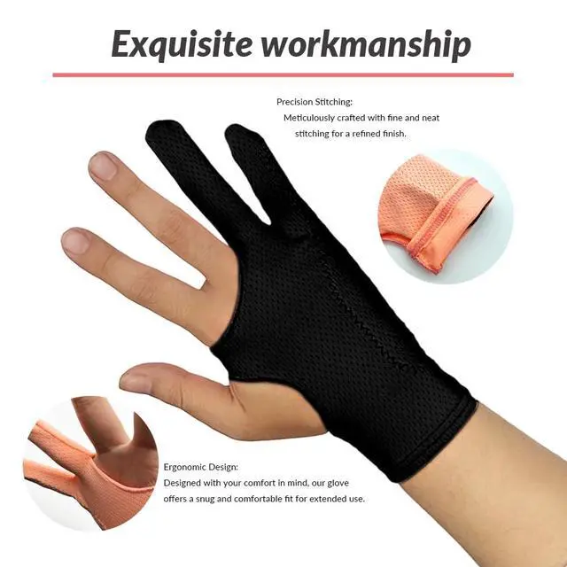 Alt view image 5 of 7 - Breathable Drawing Glove, Digital Art Glove for Graphic Tablet, 3-Layer Palm Rejection for Graphic Tablet, Artist Gloves with Two Fingers for iPad(Black,S)