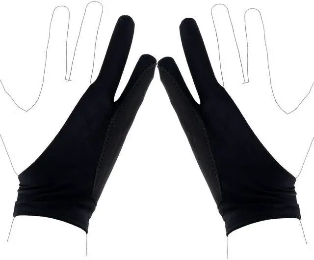 Main image of Two-Finger Artist Glove for iPad & Drawing Tablet, 7.09x2.76in Art Gloves Black Digital Drawing Palm Rejection Glove for Right Hand and Left Hand, Sketching, Inking & Graphic Art Accessories (Small)