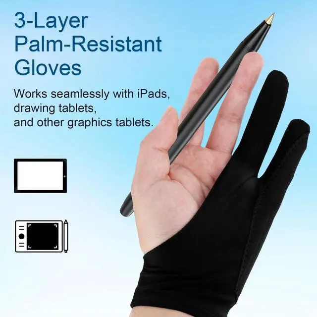 Alt view image 3 of 7 - Two-Finger Artist Glove for iPad & Drawing Tablet, 7.09x2.76in Art Gloves Black Digital Drawing Palm Rejection Glove for Right Hand and Left Hand, Sketching, Inking & Graphic Art Accessories (Small)