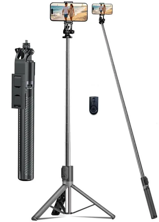 Main image of 74" Selfie Stick Phone Tripod for iPhone Android Pockte3/4 Insta360 Camera