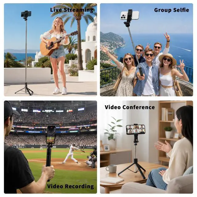 Alt view image 5 of 7 - 74" Selfie Stick Phone Tripod for iPhone Android Pockte3/4 Insta360 Camera