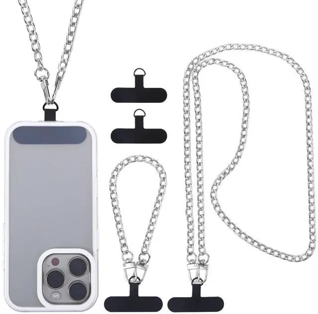 Main image of 2Pack Silvery Phone Chain Crossbody, Metal Phone Strap Lanyard