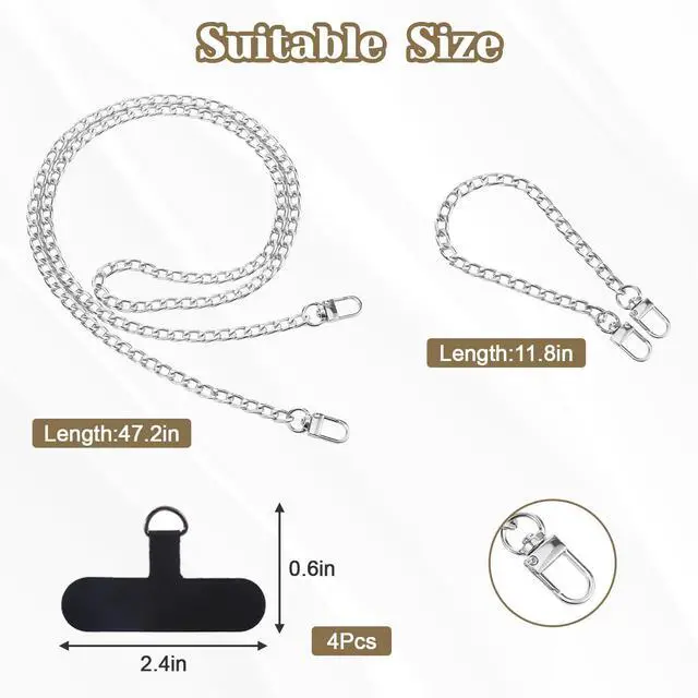 Alt view image 2 of 7 - 2Pack Silvery Phone Chain Crossbody, Metal Phone Strap Lanyard