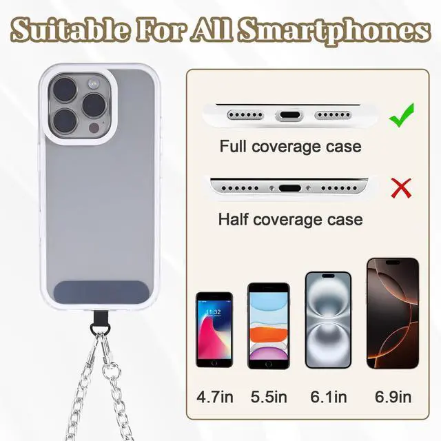 Alt view image 7 of 7 - 2Pack Silvery Phone Chain Crossbody, Metal Phone Strap Lanyard