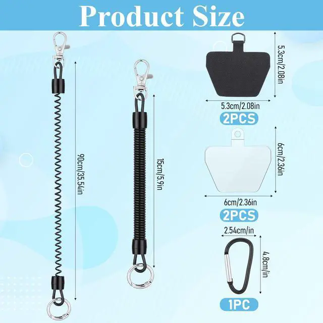 Alt view image 2 of 7 - 2 PCS Phone Lanyard Tether with Patch, Phone Leash Anti-theft Phone Strap with 4 Patch & 1 Carabiner Anti-Drop Outdoor Accessory Fit Most Cell Phones for Skiing Hiking Cycling Climbing