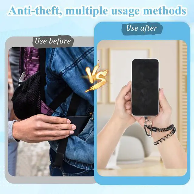Alt view image 7 of 7 - 2 PCS Phone Lanyard Tether with Patch, Phone Leash Anti-theft Phone Strap with 4 Patch & 1 Carabiner Anti-Drop Outdoor Accessory Fit Most Cell Phones for Skiing Hiking Cycling Climbing