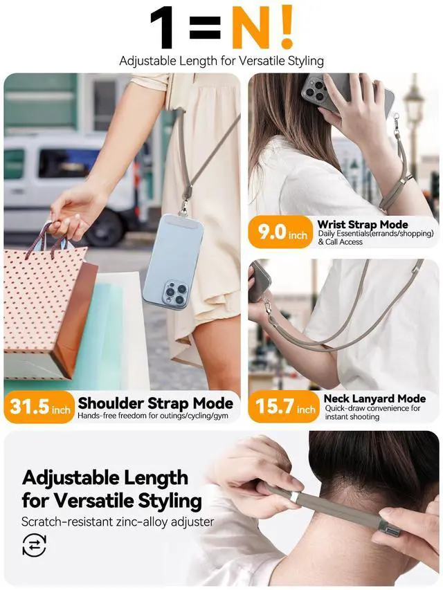 Alt view image 6 of 6 - 4-IN-1 Phone Lanyard, Adjustable Cell Phone Lanyard with 2 Tether Tabs, Men Women Wrist Strap for iPhone,Smartphone