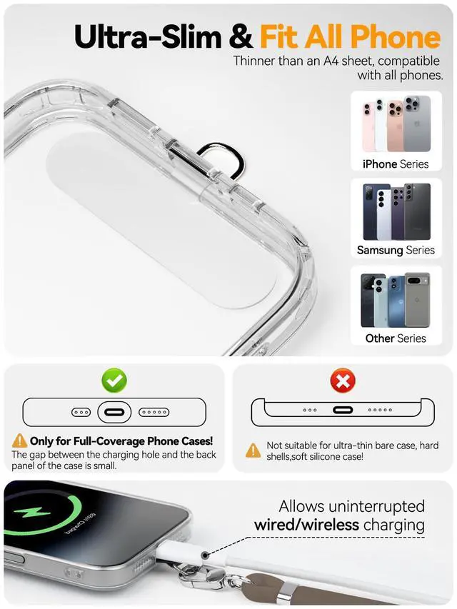 Alt view image 4 of 6 - 4-IN-1 Phone Lanyard, Adjustable Cell Phone Lanyard with 2 Tether Tabs, Men Women Wrist Strap for iPhone,Smartphone