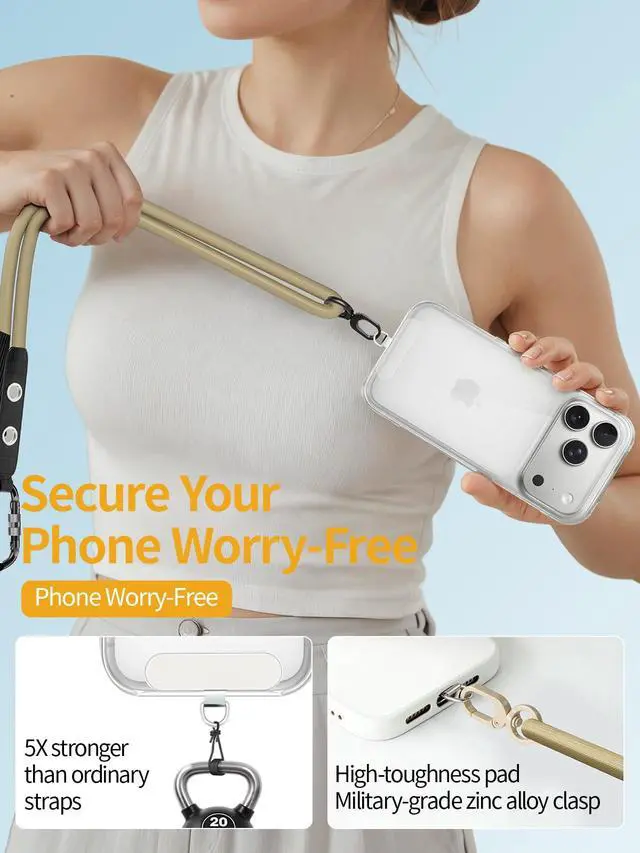 Alt view image 3 of 7 - Phone Lanyard Crossbody with 2 Phone Tabs,Adjustable Anti Theft Phone Strap for All Phones,Premium Metal Buckles,Skin-Friendly,Universal Cell Phone Neck lanyard for Travel Essentials