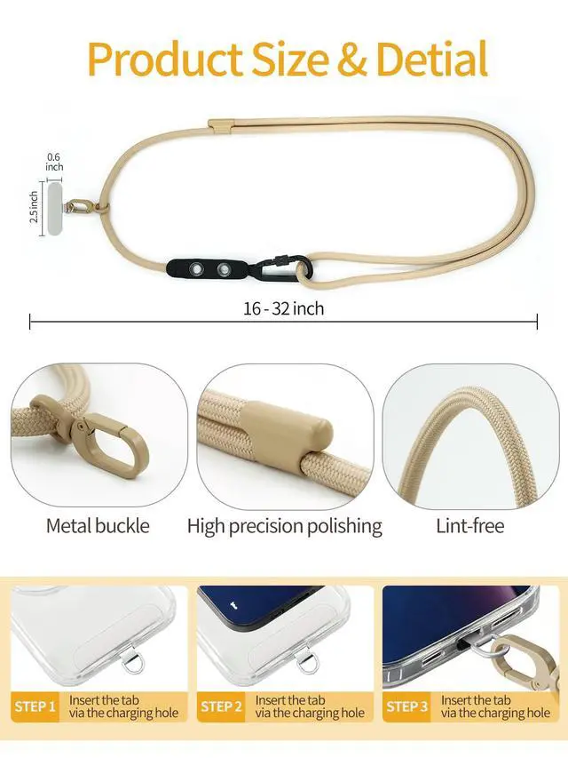 Alt view image 5 of 7 - Phone Lanyard Crossbody with 2 Phone Tabs,Adjustable Anti Theft Phone Strap for All Phones,Premium Metal Buckles,Skin-Friendly,Universal Cell Phone Neck lanyard for Travel Essentials
