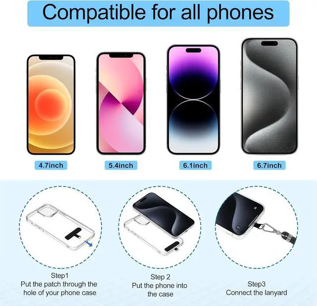Alt view image 6 of 7 - Cell Phone Lanyard, Crossbody Phone Lanyard 1 Pack Adjustable Neck Strap and 1 Pcs Phone Wrist Strap with 2x Phone Tether Patches for Most Smartphones-Black