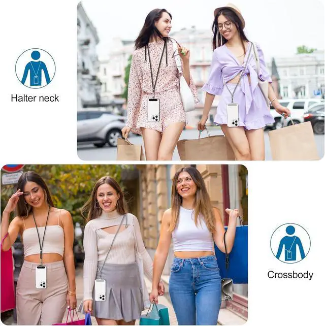 Alt view image 7 of 7 - Cell Phone Lanyard, Crossbody Phone Lanyard 1 Pack Adjustable Neck Strap and 1 Pcs Phone Wrist Strap with 2x Phone Tether Patches for Most Smartphones-Black