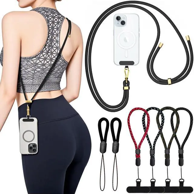 Main image of Phone Lanyard Crossbody, 30" Adjustable Neck Strap, 8" Wrist Straps, Small Finger Strings with Universal Phone Patch, Anti-Theft Solution for Men and Women, Indoor/Outdoor Use, Case Friendly