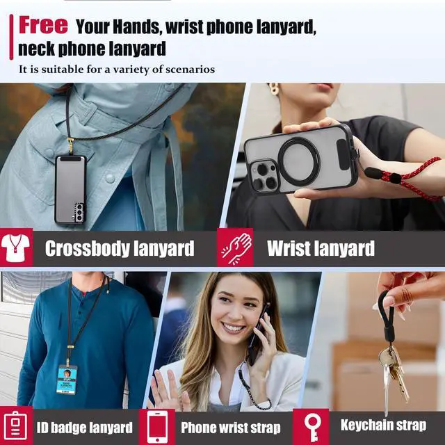 Alt view image 2 of 7 - Phone Lanyard Crossbody, 30" Adjustable Neck Strap, 8" Wrist Straps, Small Finger Strings with Universal Phone Patch, Anti-Theft Solution for Men and Women, Indoor/Outdoor Use, Case Friendly