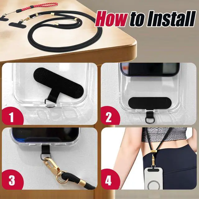 Alt view image 4 of 7 - Phone Lanyard Crossbody, 30" Adjustable Neck Strap, 8" Wrist Straps, Small Finger Strings with Universal Phone Patch, Anti-Theft Solution for Men and Women, Indoor/Outdoor Use, Case Friendly