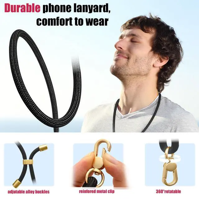 Alt view image 6 of 7 - Phone Lanyard Crossbody, 30" Adjustable Neck Strap, 8" Wrist Straps, Small Finger Strings with Universal Phone Patch, Anti-Theft Solution for Men and Women, Indoor/Outdoor Use, Case Friendly