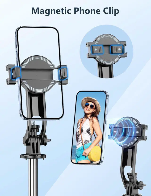 Alt view image 3 of 7 - 70'' Magnetic Automatic Selfie Stick Travel Tripod for Cell Phone, Auto Opening Phone Tripod Stand with Magnetic Remote, 360° Rotatable Extendable Smartphone Stand Compatible with iPhone/Android