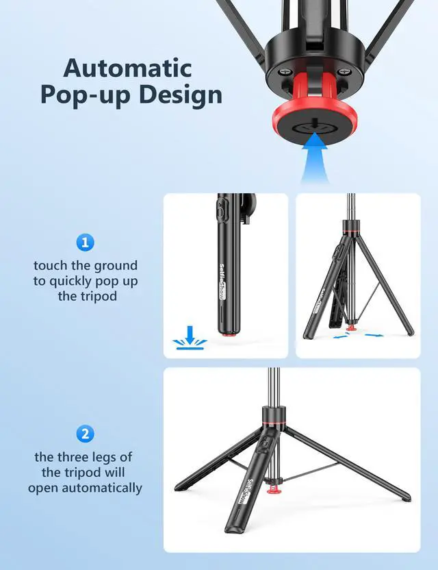 Alt view image 2 of 7 - 70'' Magnetic Automatic Selfie Stick Travel Tripod for Cell Phone, Auto Opening Phone Tripod Stand with Magnetic Remote, 360° Rotatable Extendable Smartphone Stand Compatible with iPhone/Android