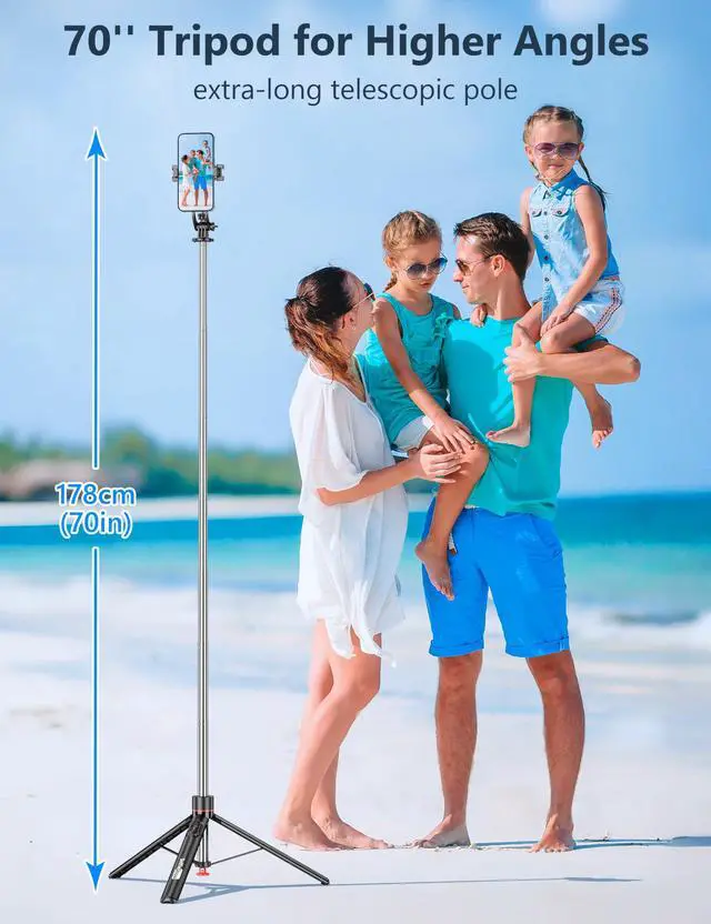 Alt view image 4 of 7 - 70'' Magnetic Automatic Selfie Stick Travel Tripod for Cell Phone, Auto Opening Phone Tripod Stand with Magnetic Remote, 360° Rotatable Extendable Smartphone Stand Compatible with iPhone/Android