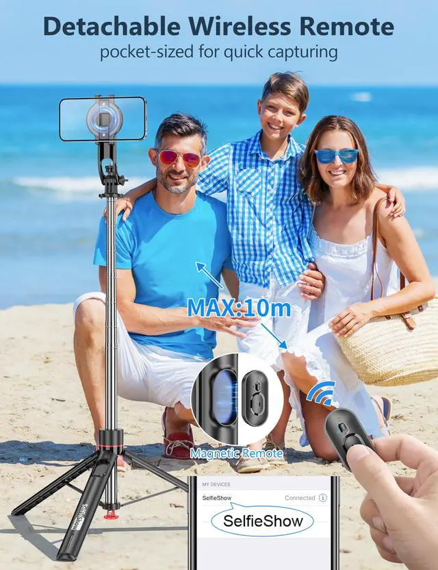 Alt view image 5 of 7 - 70'' Magnetic Automatic Selfie Stick Travel Tripod for Cell Phone, Auto Opening Phone Tripod Stand with Magnetic Remote, 360° Rotatable Extendable Smartphone Stand Compatible with iPhone/Android