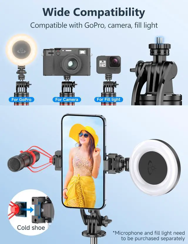 Alt view image 7 of 7 - 70'' Magnetic Automatic Selfie Stick Travel Tripod for Cell Phone, Auto Opening Phone Tripod Stand with Magnetic Remote, 360° Rotatable Extendable Smartphone Stand Compatible with iPhone/Android