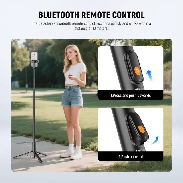 Alt view image 4 of 7 - 57.9" Selfie Stick Tripod Compatible with iPhone Samsung Android, Metal Portable Lightweight Travel Cell Phone Stand with Phone Holder Mount & Remote for Video Recording Filming, PA992 Black