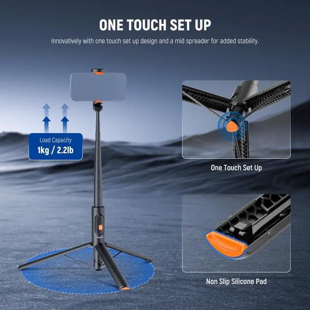 Alt view image 5 of 7 - 57.9" Selfie Stick Tripod Compatible with iPhone Samsung Android, Metal Portable Lightweight Travel Cell Phone Stand with Phone Holder Mount & Remote for Video Recording Filming, PA992 Black