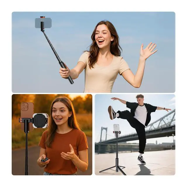 Alt view image 7 of 7 - 57.9" Selfie Stick Tripod Compatible with iPhone Samsung Android, Metal Portable Lightweight Travel Cell Phone Stand with Phone Holder Mount & Remote for Video Recording Filming, PA992 Black