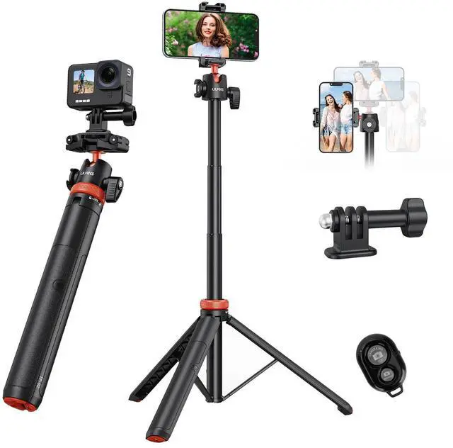 Main image of 52" Extendable Phone Tripod with Remote Selfie Stick 360° Ball Head Camera Tripod with 2 in 1 Phone Clip Cell Phone Stand for iPhone 16/15/14/13/12 Pro Max/Samsung/GoPro/DJI Action