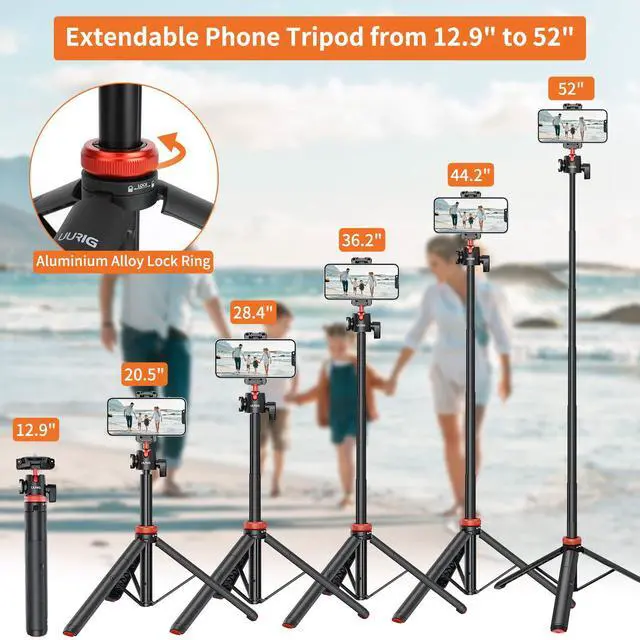 Alt view image 3 of 6 - 52" Extendable Phone Tripod with Remote Selfie Stick 360° Ball Head Camera Tripod with 2 in 1 Phone Clip Cell Phone Stand for iPhone 16/15/14/13/12 Pro Max/Samsung/GoPro/DJI Action