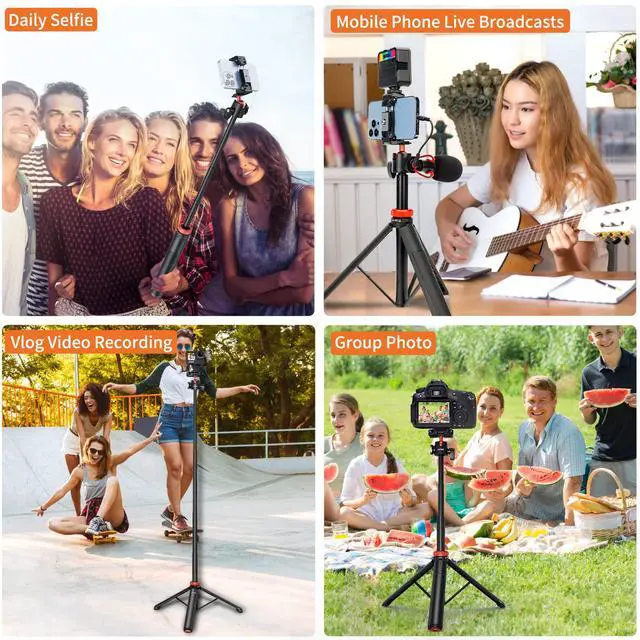 Alt view image 2 of 6 - 52" Extendable Phone Tripod with Remote Selfie Stick 360° Ball Head Camera Tripod with 2 in 1 Phone Clip Cell Phone Stand for iPhone 16/15/14/13/12 Pro Max/Samsung/GoPro/DJI Action
