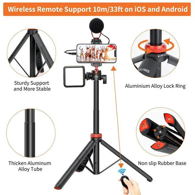 Alt view image 5 of 6 - 52" Extendable Phone Tripod with Remote Selfie Stick 360° Ball Head Camera Tripod with 2 in 1 Phone Clip Cell Phone Stand for iPhone 16/15/14/13/12 Pro Max/Samsung/GoPro/DJI Action