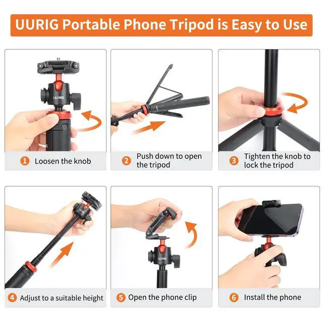 Alt view image 6 of 6 - 52" Extendable Phone Tripod with Remote Selfie Stick 360° Ball Head Camera Tripod with 2 in 1 Phone Clip Cell Phone Stand for iPhone 16/15/14/13/12 Pro Max/Samsung/GoPro/DJI Action