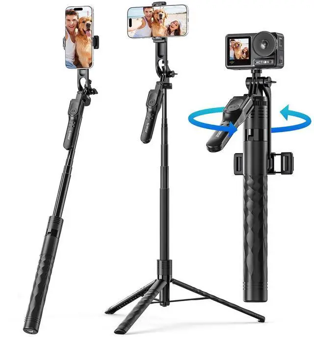 Main image of 69" Phone Tripod & Selfie Stick - 360° Rotatable Phone Holder for Multi-Angle Shooting, Wireless Remote, Extendable Stand for iPhone, Android, Camera, GoPro, Travel, Vlog, Recording - SPM175