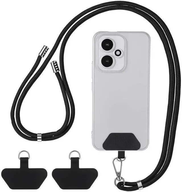 Main image of Phone Lanyard Crossbody with 2 Phone Tabs Adjustable Anti Theft Phones Strap for Most Smartphones Universal Cellphone Neck lanyard Cellphone Leash for Travel Hiking Cycling Shopping, Black