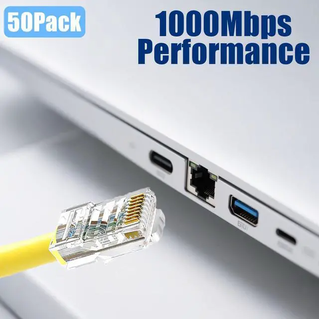 Alt view image 4 of 7 - 50 Pack Cat5e RJ45 Pass Through Connectors, UTP Ethernet Cable Ends