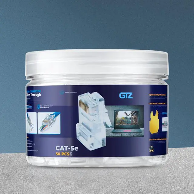 Alt view image 2 of 7 - Cat5e RJ45 Pass Through Connector 50-Pack - EZ Cat 5e Pass Through RJ45 Connectors - Cat 5e Connectors - Ethernet Connector, Ethernet Plug - for Solid or Stranded UTP Network Cable